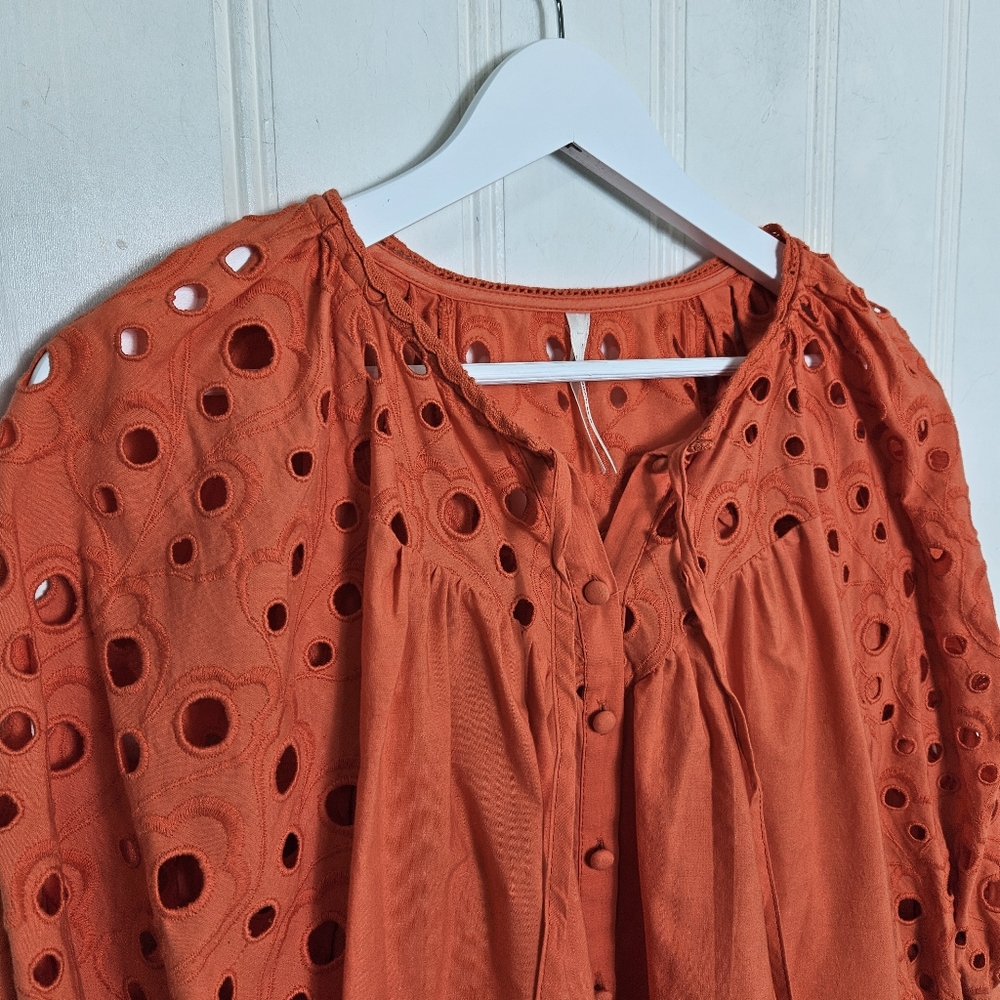 Anthropologie Orange Eyelet Peasant Blouse - Picture 5 of 16